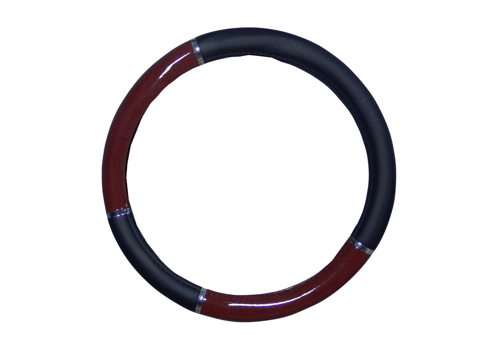Acessar a peça Cobertura de roda de couro falsificado de madeira preta ø46-48