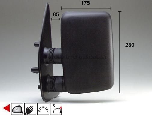 Acessar a peça Espelho esquerdo manual, convexo, braço curto (85x280x175)