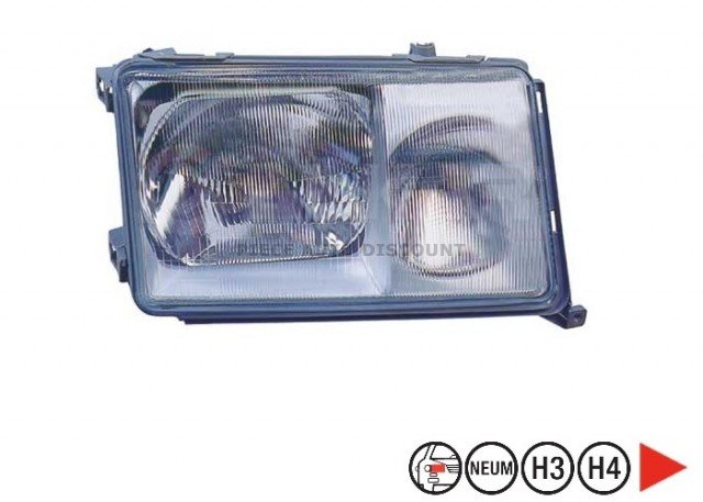 Acessar a peça Farol elétrico do lado direito, H4+H3 (desde 1989)