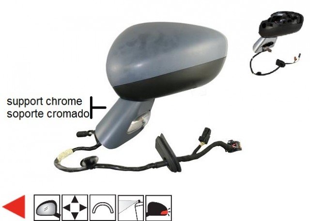 Acessar a peça Espelho retrovisor elétrico esquerdo, convexo, preparado, base cromada Acessar a peça Espelho retrovisor elétrico esquerdo, convexo, preparado, base cromada