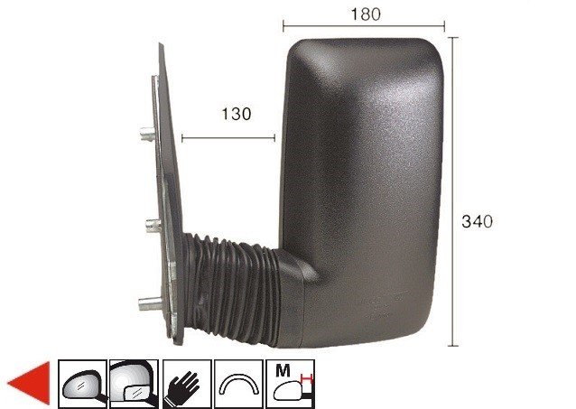 Acessar a peça Espelho esquerdo com ângulo morto, manual, convexo, braço medio (130x340x180)