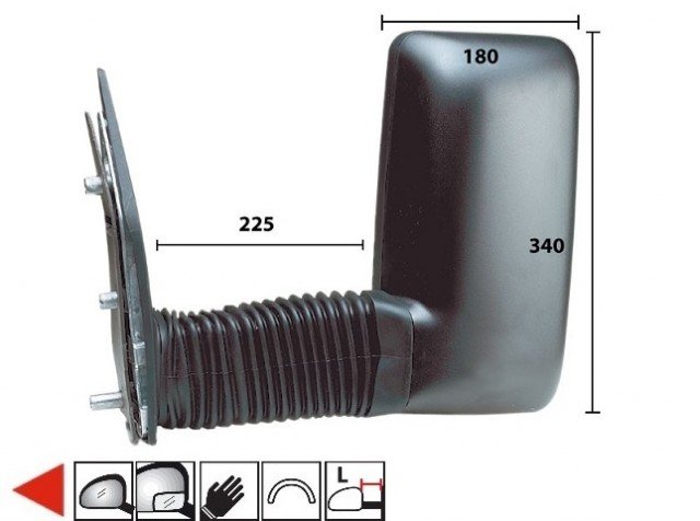 Acessar a peça Espelho esquerdo com ângulo morto, manual, convexo, braço comprido (225x340x180)
