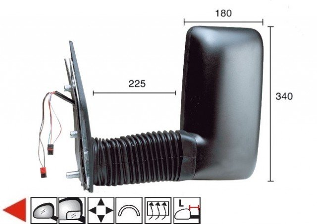 Acessar a peça Espelho retrovisor elétrico esquerdo, convexo, aquecido (braço longo)