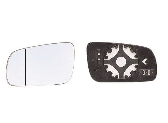 Vidro + suporte do espelho retrovisor esquerdo, asférica, azul, térmica (modelo grande)