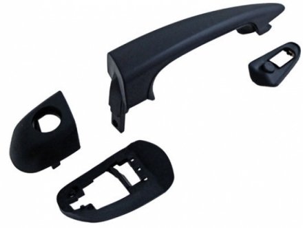 Acessar a peça Puxador porta frente esquerda com embelezador preta rugosa com olho fechadura