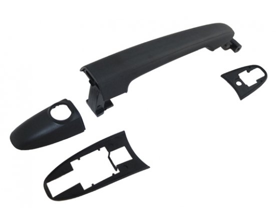 Acessar a peça Puxador porta frente esquerda com embelezador preta rugosa com olho fechadura com junta