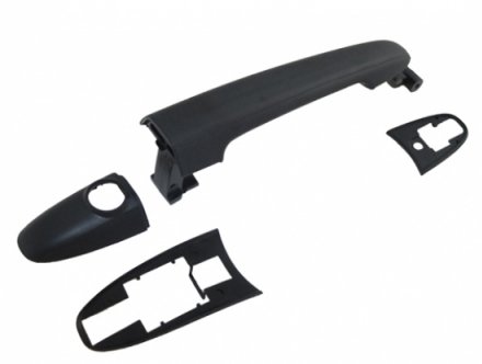 Acessar a peça Puxador porta frente esquerda com embelezador preta rugosa com olho fechadura com junta