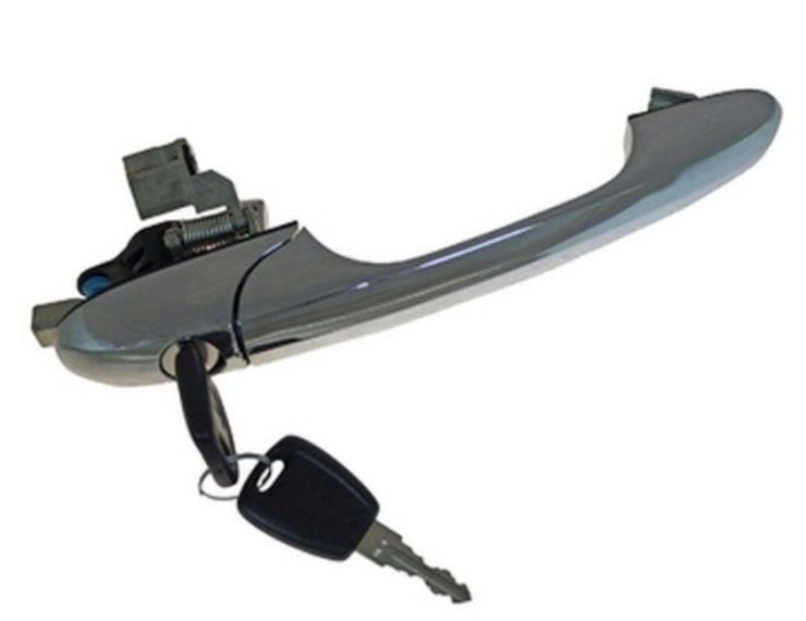 Acessar a peça Puxador exterior cromada frente direita com furo e conjunto de chaves