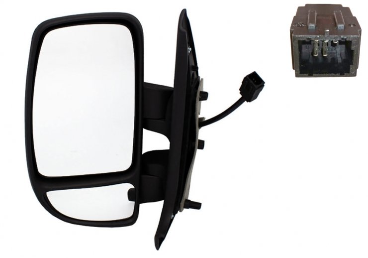 Acessar a peça Espelho retrovisor elétrico direito, convexo, ângulo morto, aquecido, conetor retangular (braço curto) (5 pinos)
