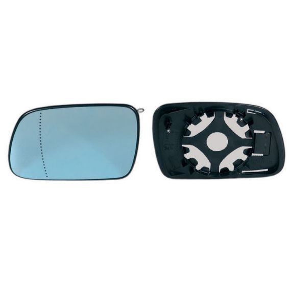 Vidro + suporte espelho retrovisor esquerdo, asférico, azul 